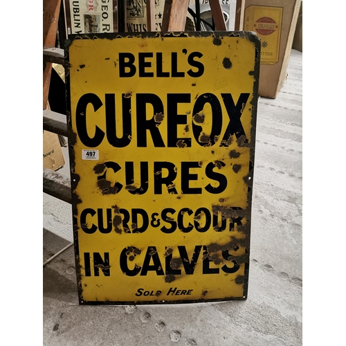 497 - Bell�s Cureox Cubes Cures Scour in Calves  enamel advertising sign.  {76 cm H x 50 cm W}.