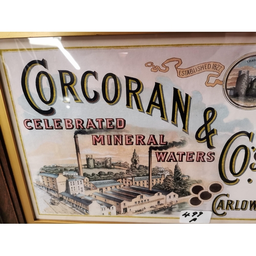 499a - Corcoran and Co Celebrated Mineral Waters of Carlow framed advertising print. { 38 cm H x 46 cm W}.