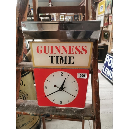 500 - Guinness Time light up perspex and chrome advertising clock. {43 cm H x  35 cm W x 7 cm D}.