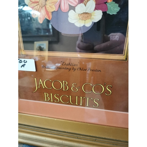 500a - Jacob�s and Co Biscuits framed advertising showcard. {55 cm H x 33 cm W}.