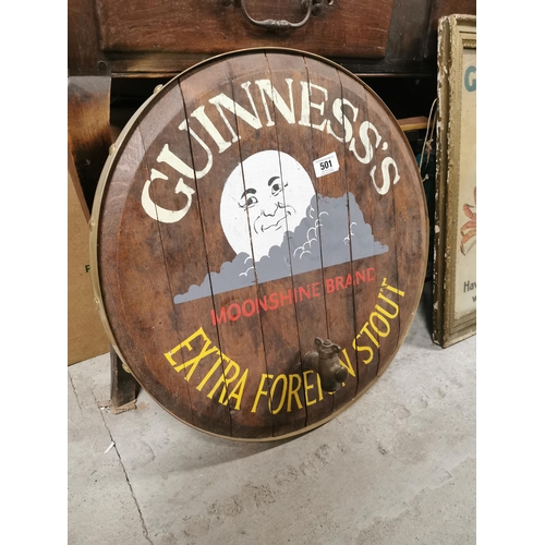 501 - Guinness Moonshine Extra Foreign Stout  wooden advertising barrel end {61 cm  Dia.}.