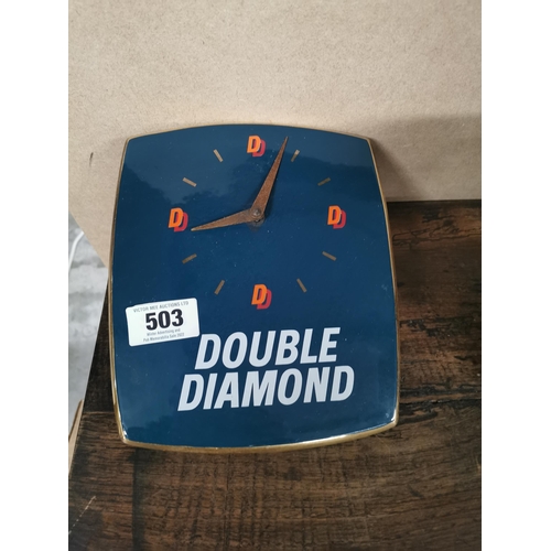 503 - Double Diamond ceramic advertising clock { 23cm H X 20cm W  }.