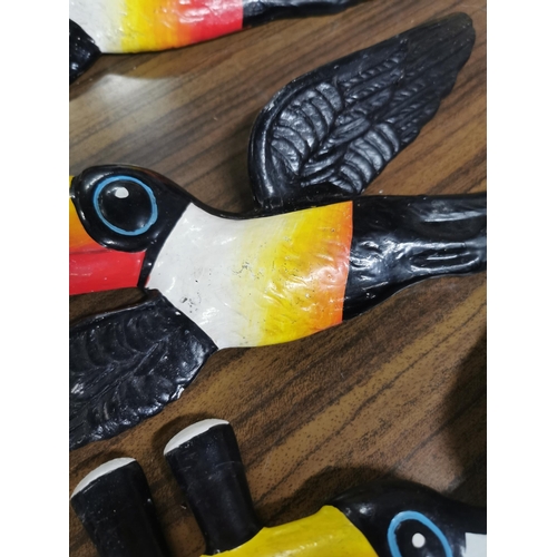 538 - Set of three resin Guinness Flying Toucans. {18 cm H x 40 cm W} to {12 cm H x 16 cm W}.