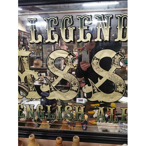 540 - Taste a Legend Bass Imported English Ale framed advertising mirror. {84 cm H x 167 cm W}.