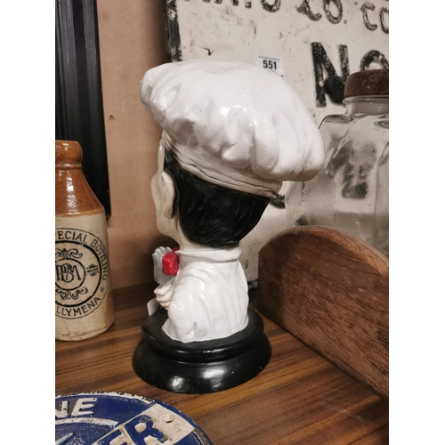 542 - Composition bust of a Chef. {27 cm H x 14 cm W x 15 cm D}.