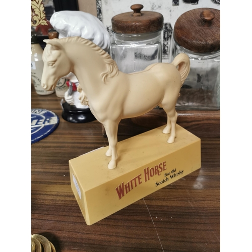 546 - Perspex White Horse Fine Old Scotch Whiskey advertising figure. { 25 cm H x 23 cm W x 9 cm D}.