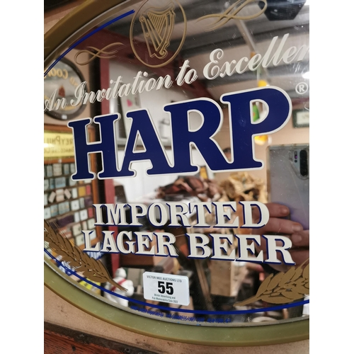 55 - Harp Lager framed advertising mirror. {34 cm H x 48 cm W}.