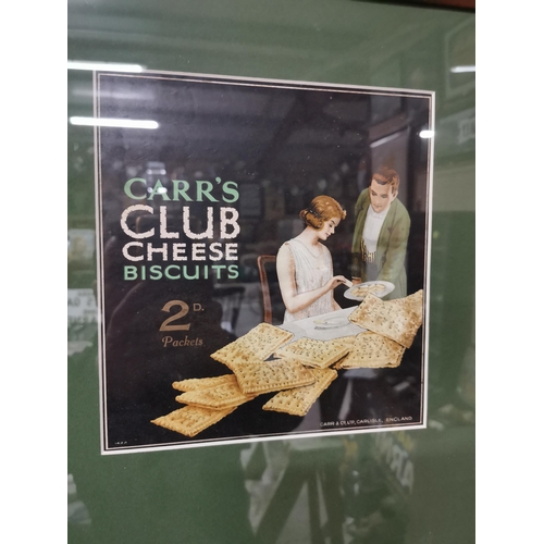 558 - Carr's Club Cheese Biscuits framed advertising showcard. { 51 cm H x 37 cm W}.