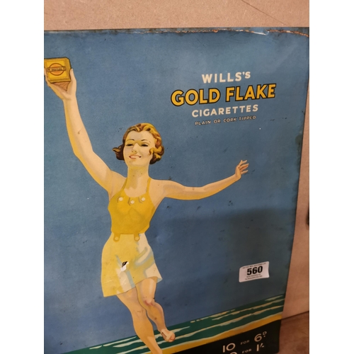 560 - Wills�s Gold Flake celluloid advertising showcard. { 51 cm H x 31 cm W}.