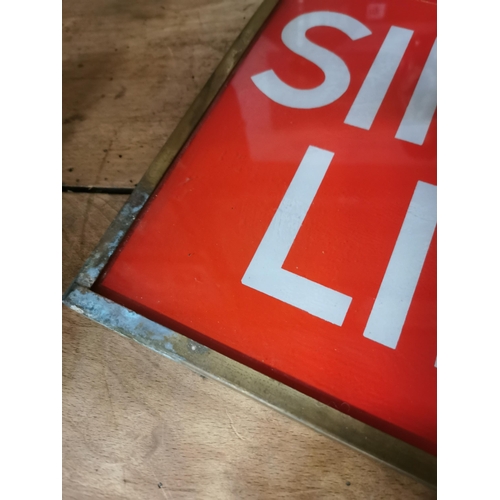 574 - Single Line reverse painted glass Tram sign. {26 cm H x 32 cm W}.