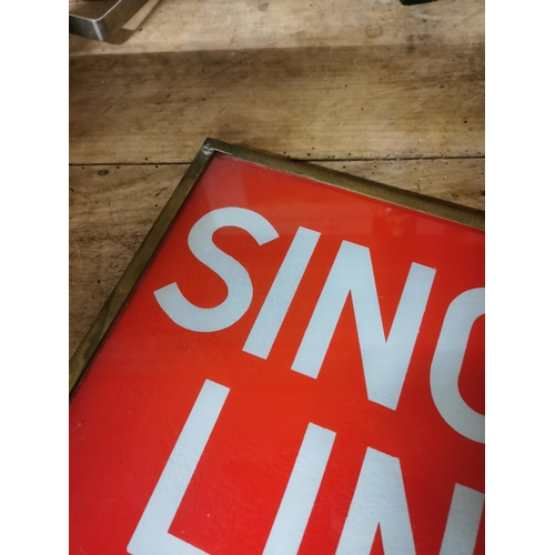 574 - Single Line reverse painted glass Tram sign. {26 cm H x 32 cm W}.