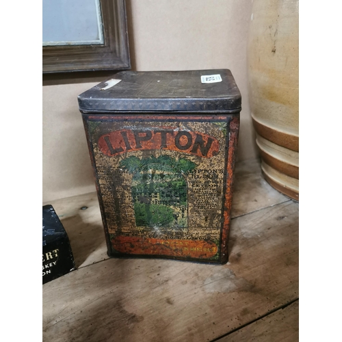 579 - Lipton's Tea Ceylon Tea Merchant tin plate advertising tin.  {23 cm H x 18 cm W x 18 cm D}.