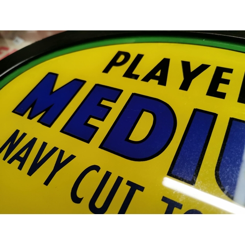 599 - Player�s Medium Navy Cut Tobacco reverse painted glass advertising sign. {28 cm H x 40 cm W}.