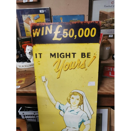 601 - Ballsbridge Shares Service It Might Be You Win �50,000 tin plateadvertisement . {126 cm H x 45 cm W}... 