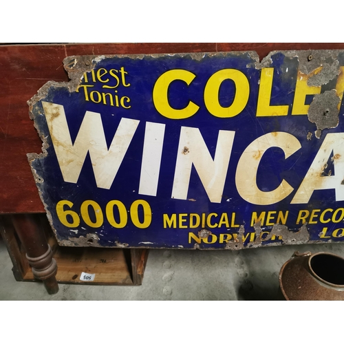 602 - Coleman's Wincarnis Medical Men Recommended It enamel advertising sign. {46 cm H x 123 cm W}.