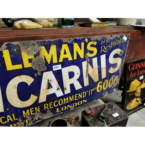 602 - Coleman's Wincarnis Medical Men Recommended It enamel advertising sign. {46 cm H x 123 cm W}.