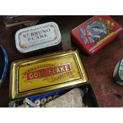 607 - Collection of six advertising tins - 1953 Oxo Coronation tin, Bulwark Gold Flake tin etc.