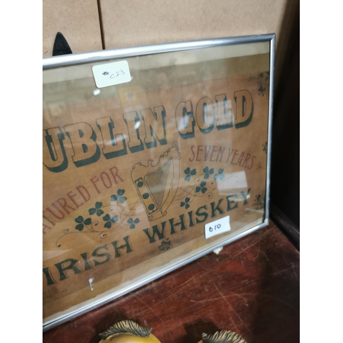 610 - Dublin Gold Irish Whiskey framed advertising print { 31 cm H x 41 cm W }.