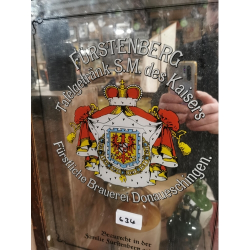 634 - Furstenburg Lager framed advertising mirror. {53 cm H x 39 cm W}.