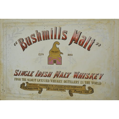 652 - Bushmills Malt Singel Malt Irish Whiskey framed advertising mirror. {85 cm H x 115 cm W}.