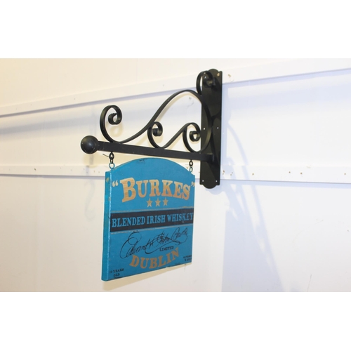 655 - Burkes Blended Irish Whiskey Dublin wooden double sided hanging advertising sign. {70 cm H x 90 cm W... 