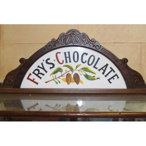 679 - Mahogany Fry's Chocolate counter top advertising cabinet. {90 cm H x 81 cm W x 33 cm D}.