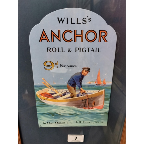 7 - Wills's Anchor Roll and Pigtail framed advertising showcard {46 cm H x 23 cm W}.