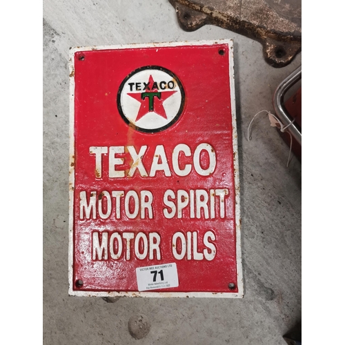 71 - Texaco cast iron advertising plaque. { 29 cm H x 20 cm W}.