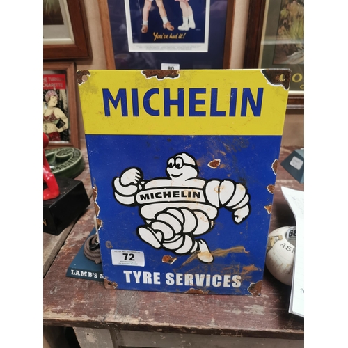 72 - Michelin Tyre Service enamel advertising sign. {30 cm H x 23 cm W}.