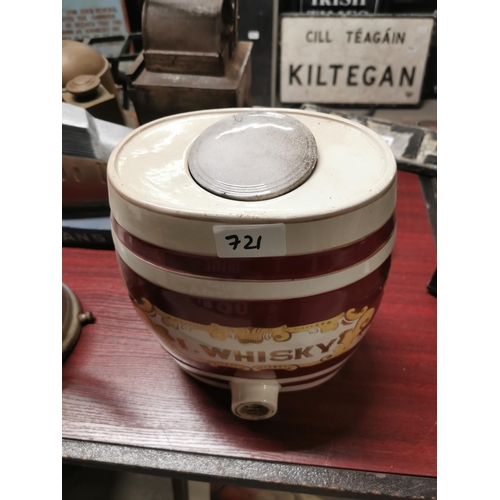 721 - Good quality early 20th C. Irish Whiskey ceramic dispenser {28 cm H x 25 cm W x 20 cm D}.