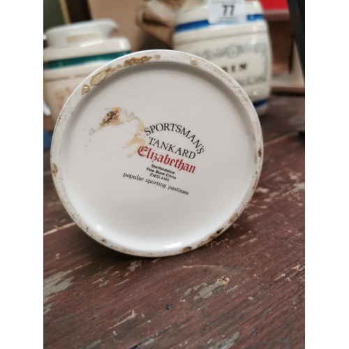 73 - Bone China Sportman� s Tankard Elizabethan edition depicting Cricket Soccer etc.  With slight damage... 