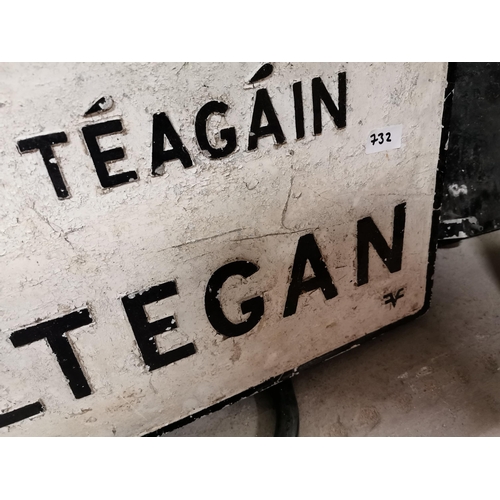 732 - Bi Lingual Alloy road sign � Kiltegan. {43 cm H x 77 cm W}.