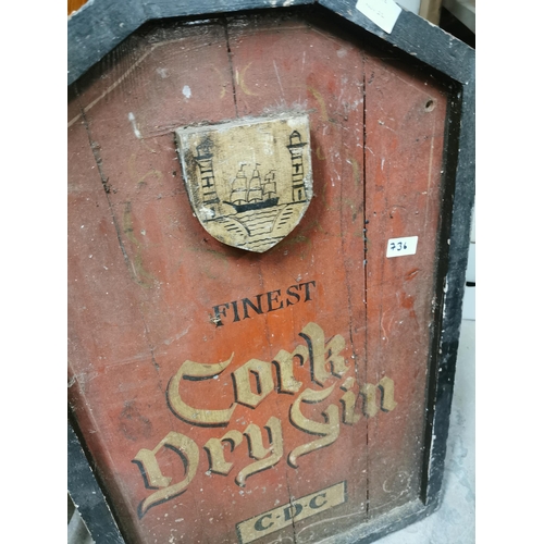 736 - Cork Dry Gin Wooden advertising board. {92 cm H x 58 cm W}.