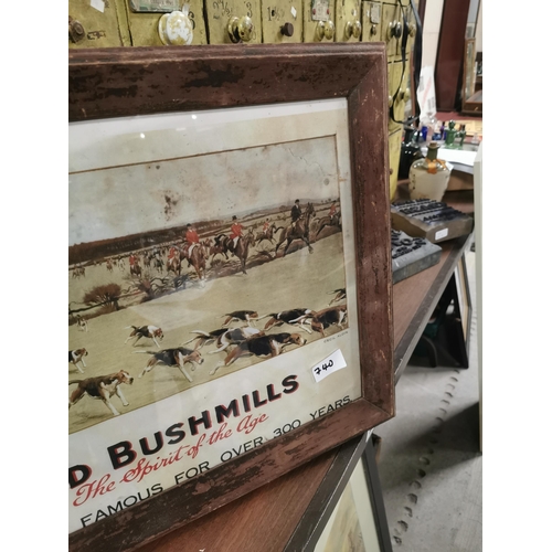 740 - Framed Old Bushmills Whiskey advertising print. {48 cm H x 60 cm W}.