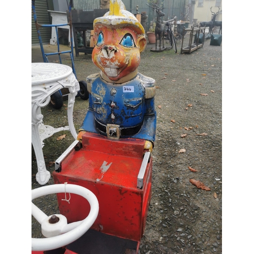 744 - Metal Fairground Model of Fireman and Engine. {102 cm H x 90 cm  W x 46 cm D}