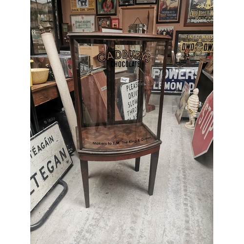 745 - Mahogany bowfronted glazed Cadbury�s Chocolate advertising display cabinet. {113 cm H x 56 cm W x 46... 