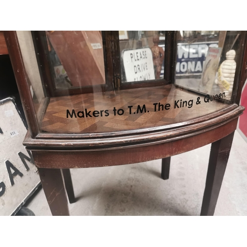 745 - Mahogany bowfronted glazed Cadbury�s Chocolate advertising display cabinet. {113 cm H x 56 cm W x 46... 