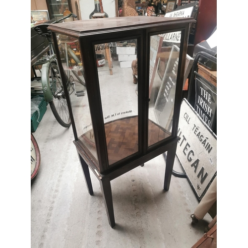 745 - Mahogany bowfronted glazed Cadbury�s Chocolate advertising display cabinet. {113 cm H x 56 cm W x 46... 