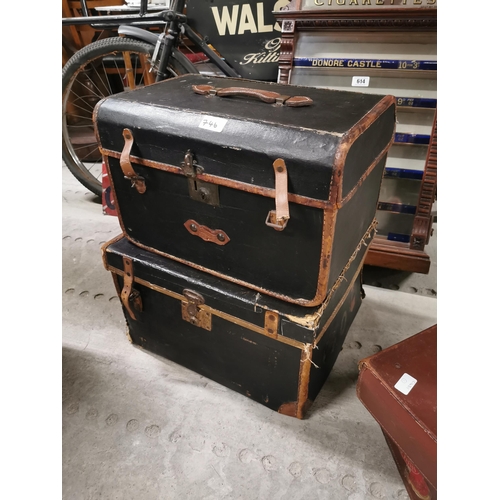 746 - Two 19th C. Leather bound travelling trunks. {29 cm H x 50 cm W x 42 cm D approx}