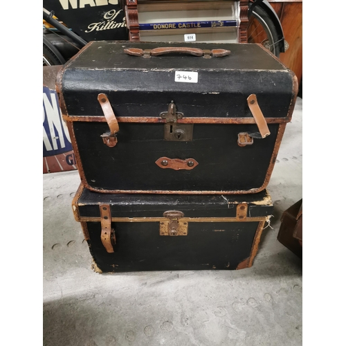 746 - Two 19th C. Leather bound travelling trunks. {29 cm H x 50 cm W x 42 cm D approx}