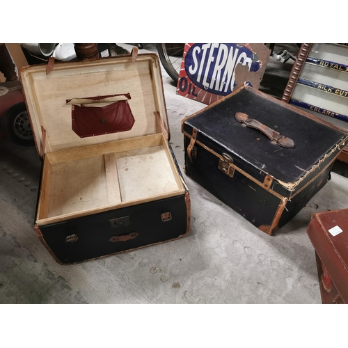 746 - Two 19th C. Leather bound travelling trunks. {29 cm H x 50 cm W x 42 cm D approx}