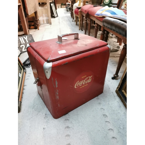 79 - 1950's Coca Cola advertising ice box. {52 cm H x 47 cm W x 33 cm D}.