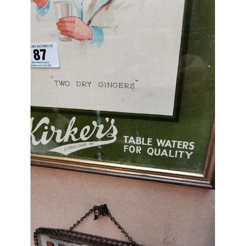 87 - Kirker's Table Water framed advertising showcard { 43cm H X 30cm W }.