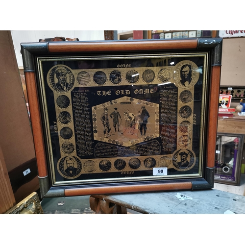 90 - The Old Game framed reverse painted glass advertising sign. {28 cm H x 58 cm W}.