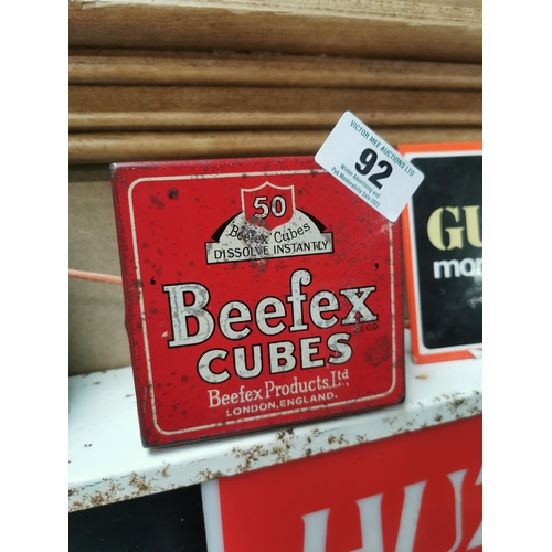 92 - Beefex Cubes advertising tin. {5 cm H x 12 cm W x 12 cm D}.