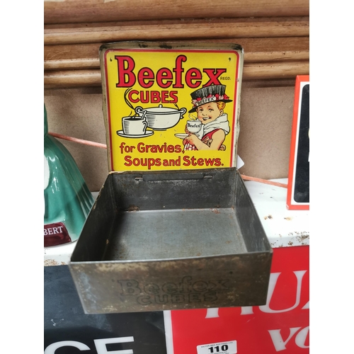 92 - Beefex Cubes advertising tin. {5 cm H x 12 cm W x 12 cm D}.