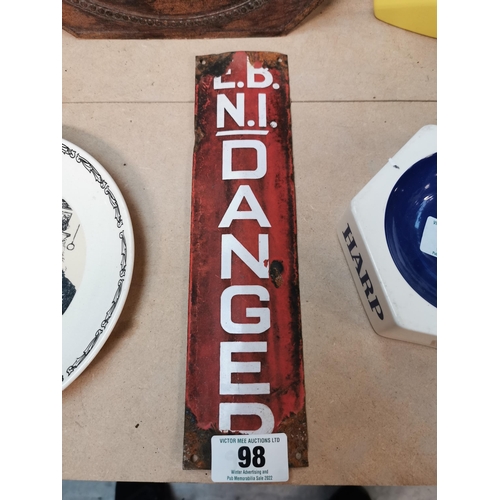 98 - Northern Ireland Electricity Board Danger Pole enamel sign. { 31 cm H x 8 cm D}.