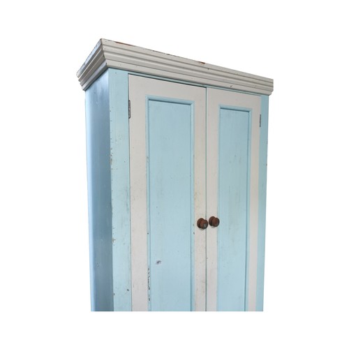 748a - Painted pine robe with two panelled doors above drawer space raised on bun feet  { drawer missing } ... 