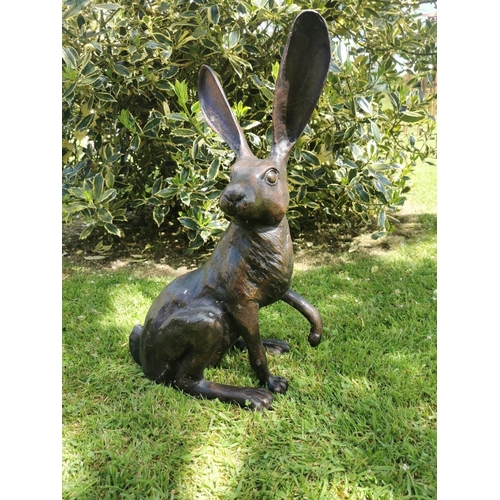 656A - Exceptional quality bronze model of a Hare {57 cm H x 39 cm W x 26 cm D}.