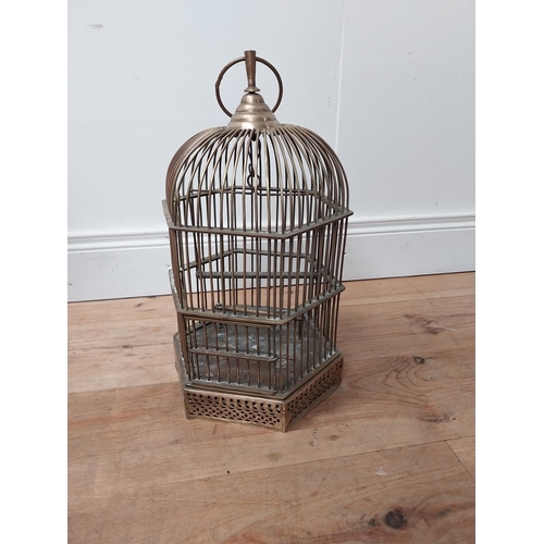 10 - Early 20th C. brass birds cage {50 cm H x 26 cm Dia.}.